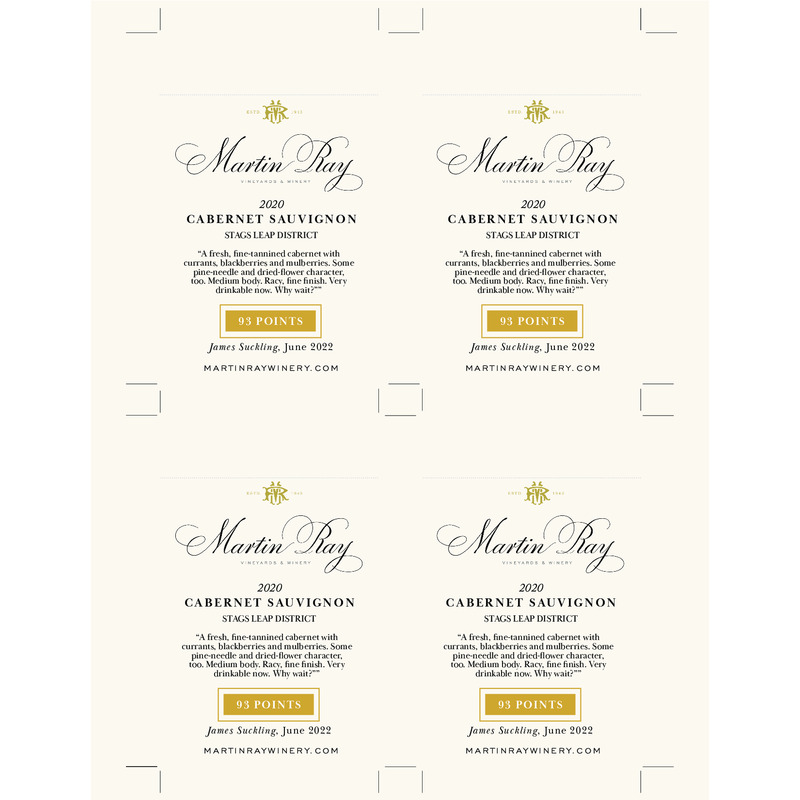 2020 Martin Ray Stags Leap District Reserve Cabernet Sauvignon Shelf Talker