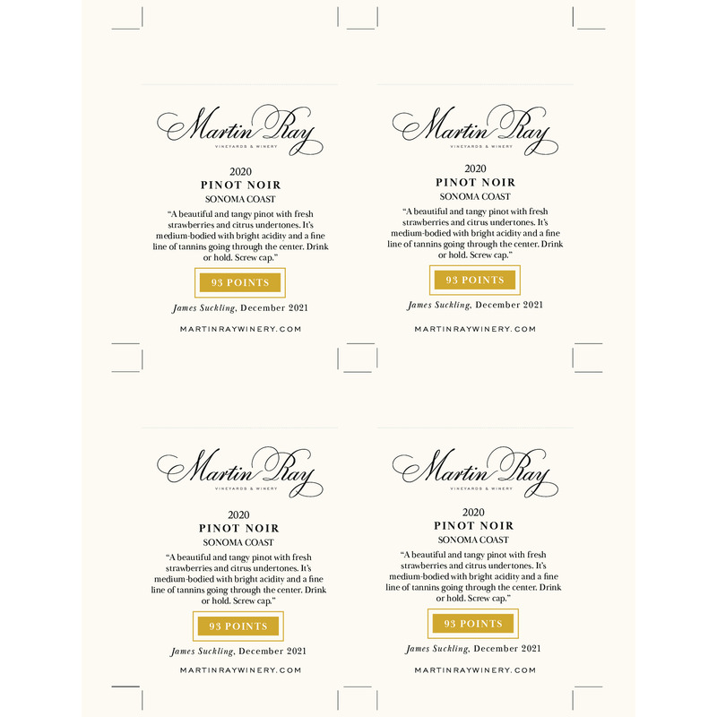 2020 Martin Ray Sonoma Coast Pinot Noir Shelf Talker – 93 Pts. James Suckling