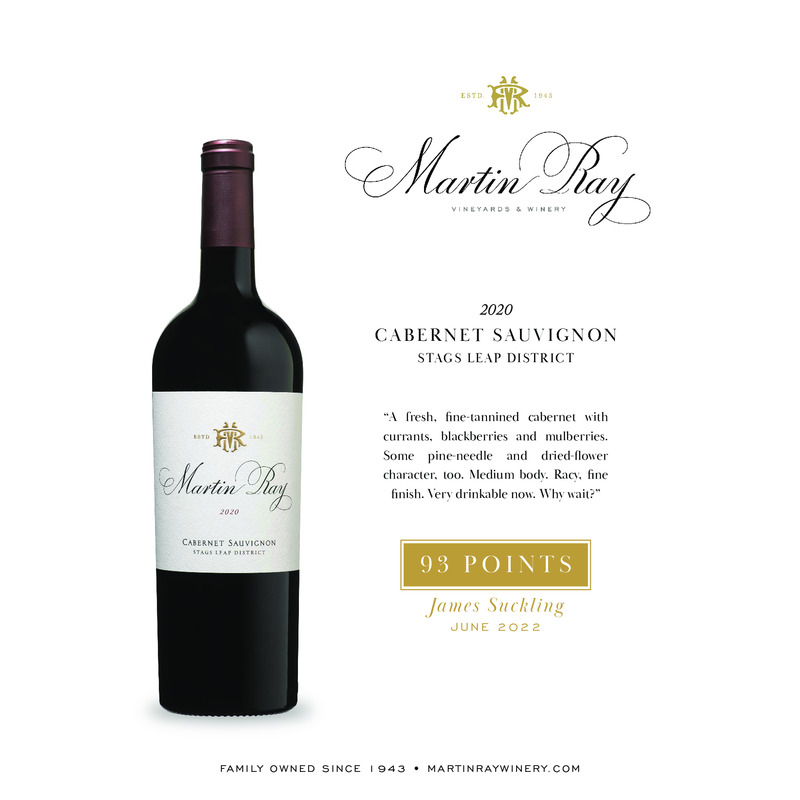 2020 Martin Ray Stags Leap District Reserve Cabernet Sauvignon Acclaim – 93 Points James Suckling