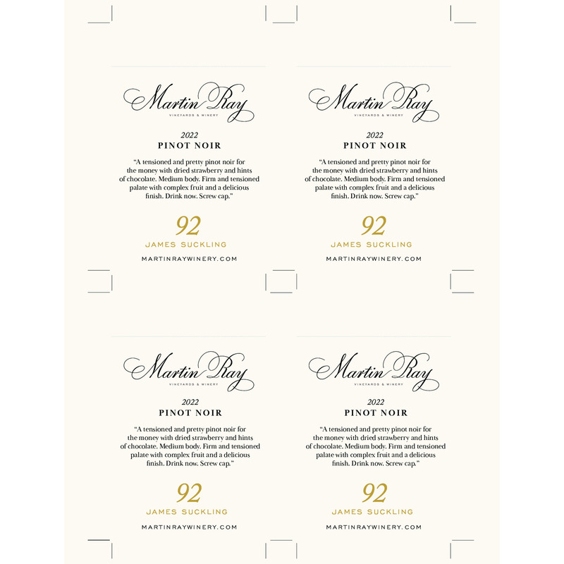 2022 Martin Ray Pinot Noir Shelf Talker – 92 pts James Suckling