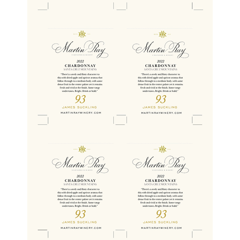 2022 Martin Ray Santa Cruz Mountains Chardonnay Shelf Talker