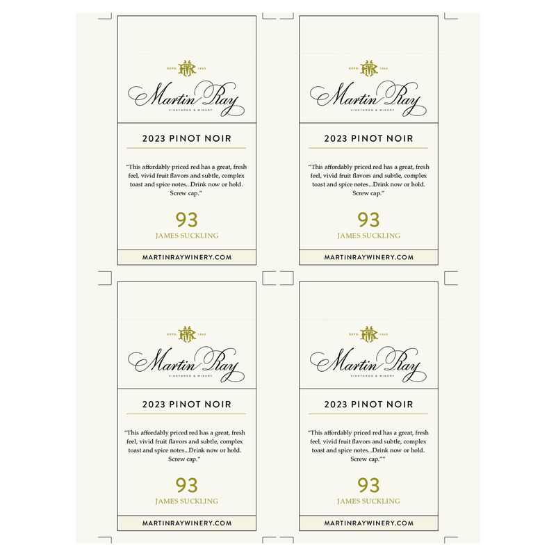 2023 Martin Ray Sonoma Coast Pinot Noir Shelf Talker – 93 pts James Suckling