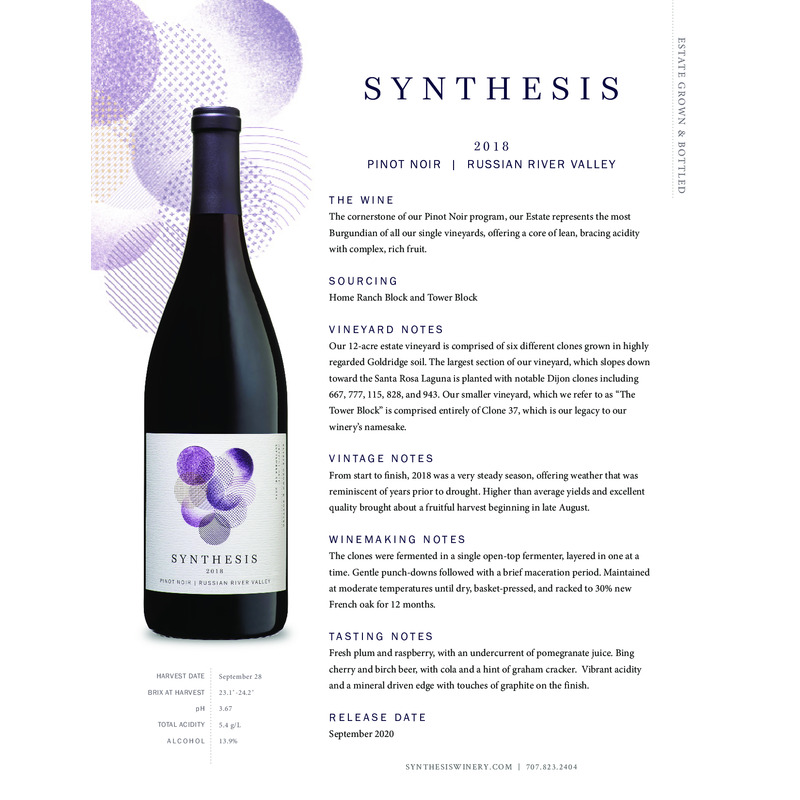 2018 Martin Ray Synthesis Russian River Valley Estate Pinot Noir Tech Sheet