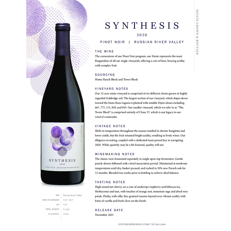 2020 Martin Ray Synthesis Russian River Valley Estate Pinot Noir Tech Sheet