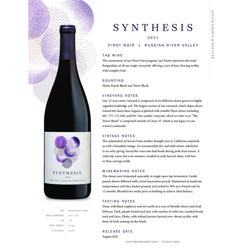 2021 Martin Ray Synthesis Russian River Valley Estate Pinot Noir Tech Sheet