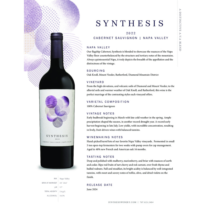 2022 Synthesis Napa Valley Cabernet Sauvignon Tech Sheet