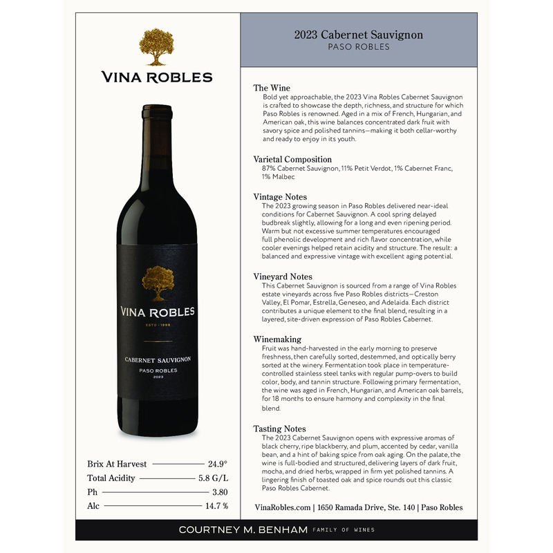 2023 Vina Robles Cabernet Sauvignon Tech Sheet