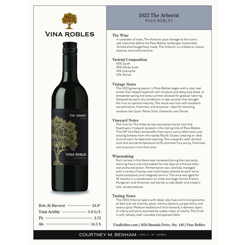 2023 Vina Robles The Arborist Tech Sheet