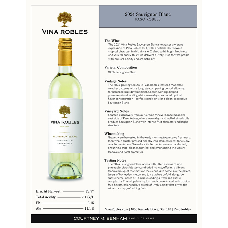 2024 Vina Robles Sauvignon Blanc Tech Sheet
