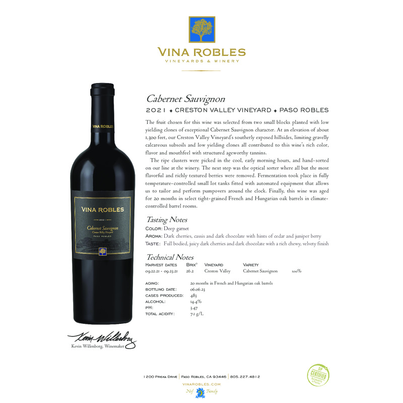 2021 Vina Robles Cabernet Sauvignon Tech Sheet