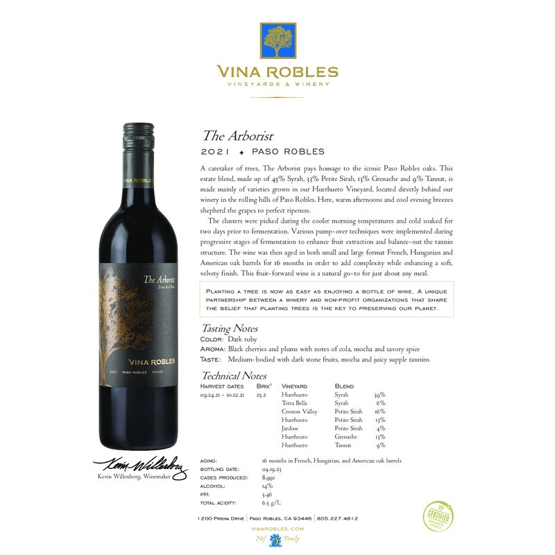 2021 Vina Robles The Arborist Tech Sheet