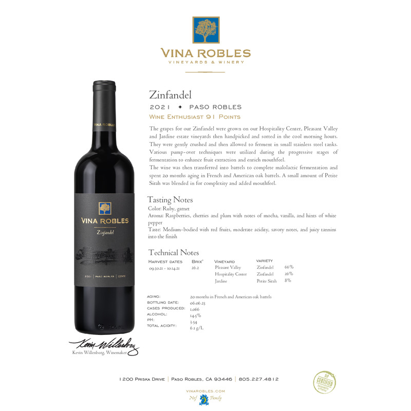 2021 Vina Robles Zinfandel Tech Sheet