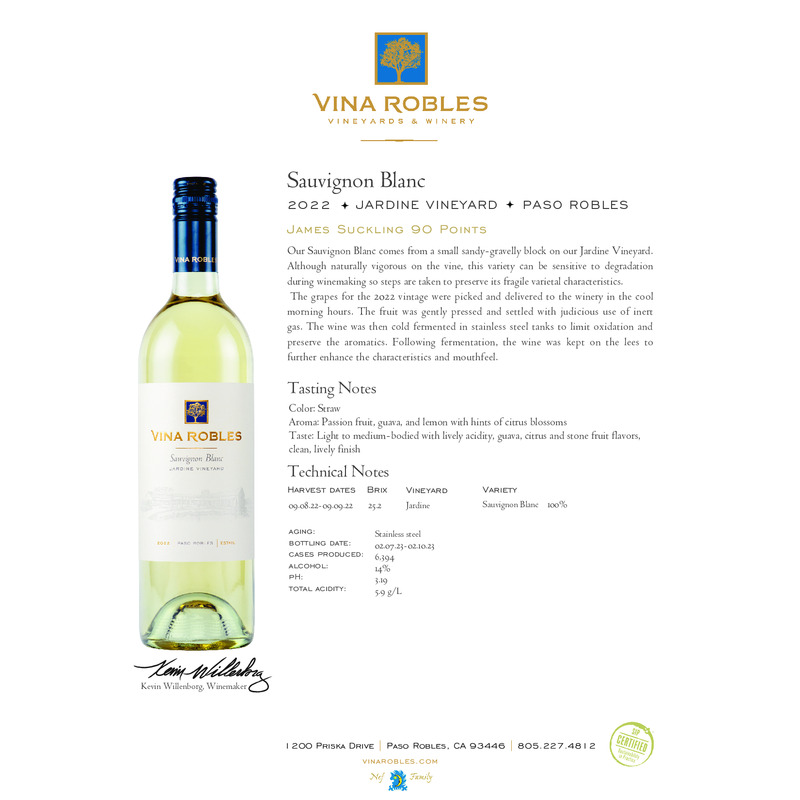 2022 Vina Robles Sauvignon Blanc Tech Sheet