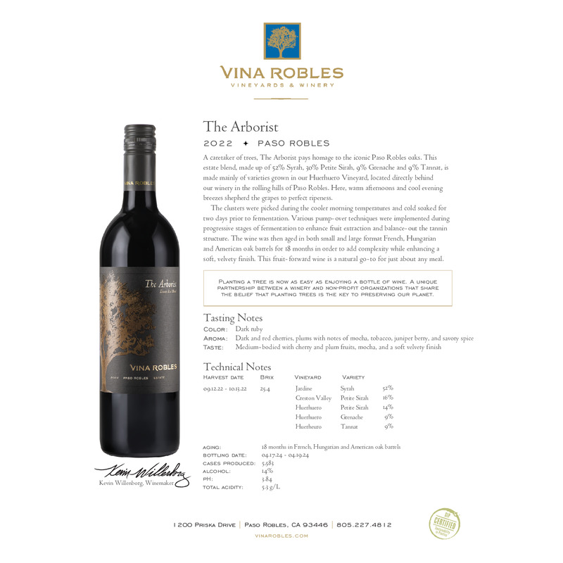 2022 Vina Robles The Arborist Tech Sheet