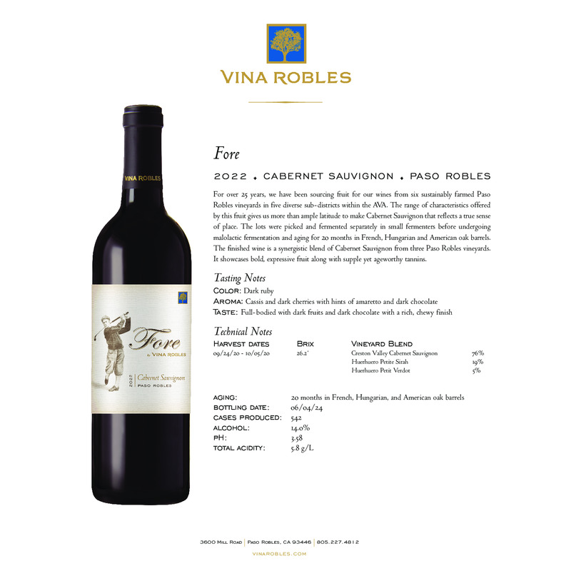 2022 Vina Robles Fore Reserve Red Blend Tech Sheet