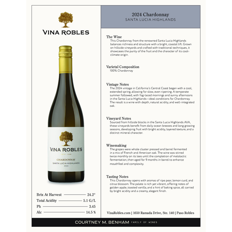 2024 Vina Robles Chardonnay Tech Sheet