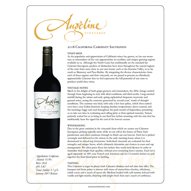 2016 Angeline Cabernet Sauvignon Tech Sheet