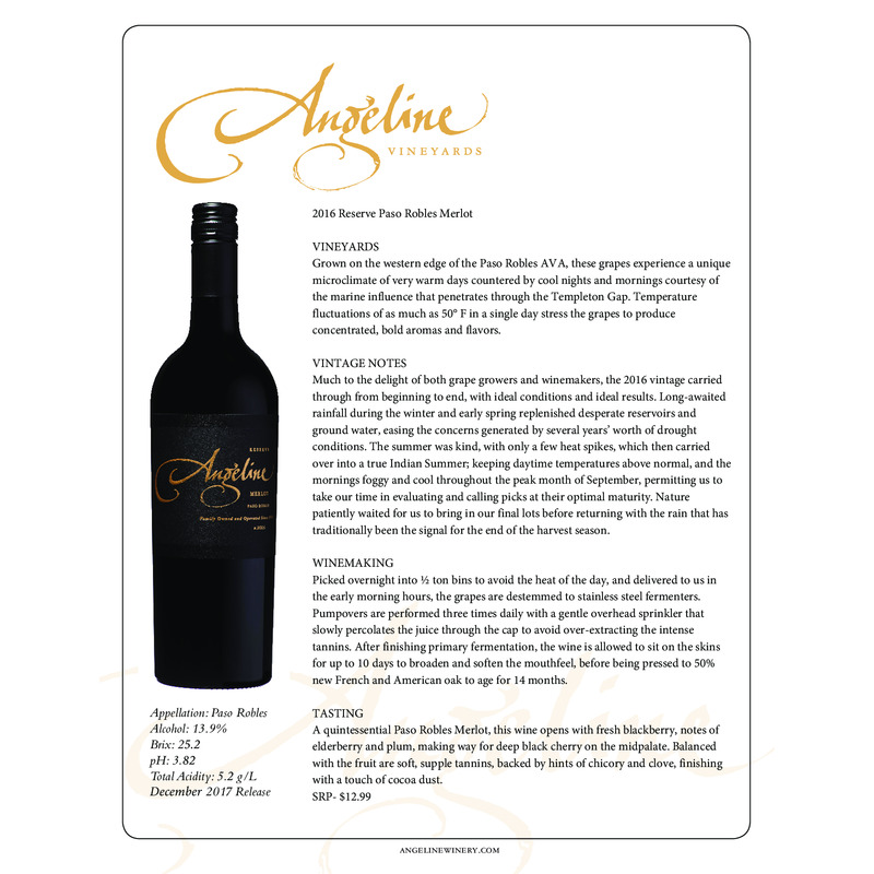 2016 Angeline Reserve Merlot Tech Sheet
