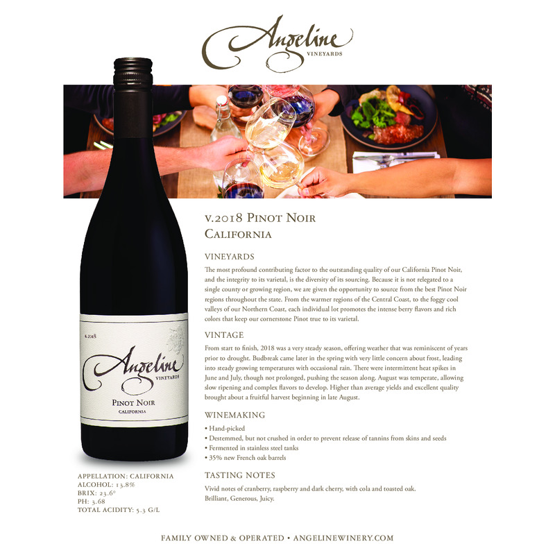 2018 Angeline Pinot Noir Tech Sheet
