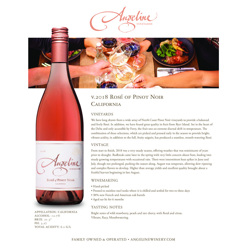 2018 Angeline Rosé Of Pinot Noir Tech Sheet