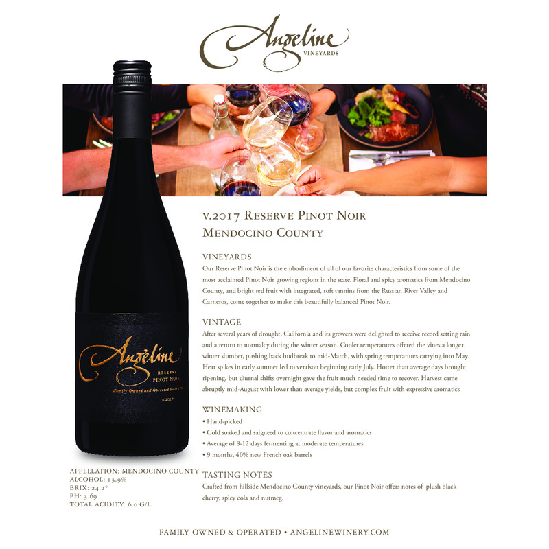 2017 Angeline Reserve Pinot Noir Tech Sheet