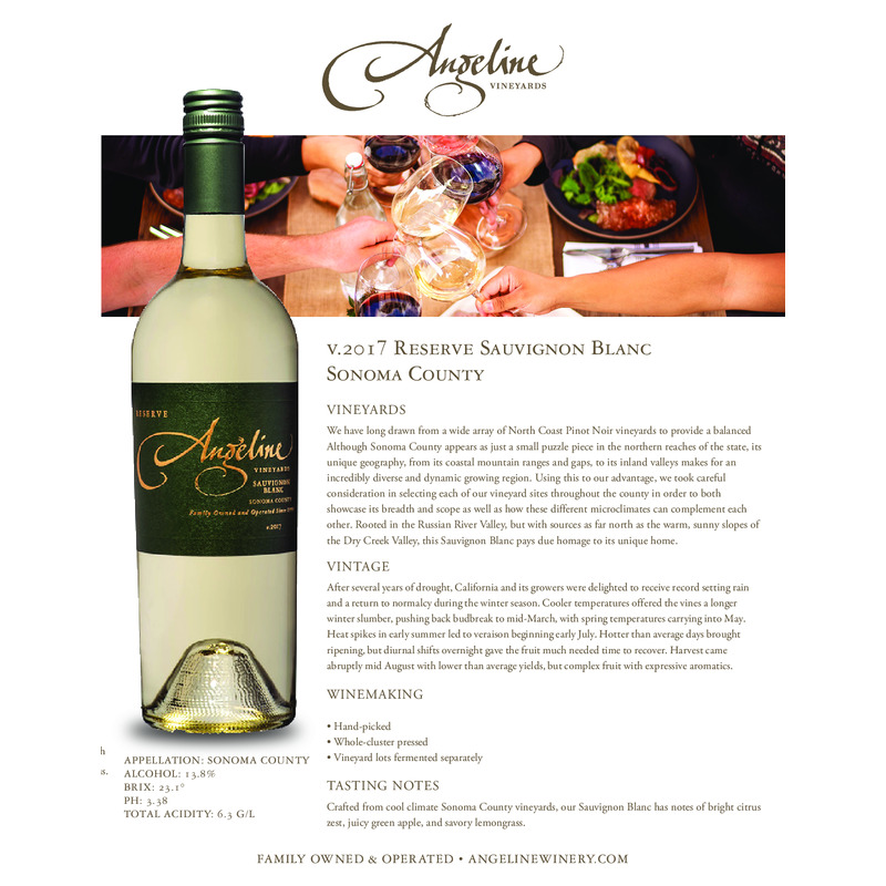 2017 Angeline Reserve Sauvignon Blanc Tech Sheet