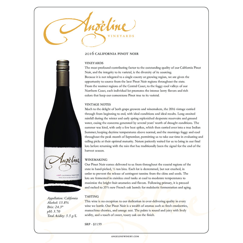 2016 Angeline Pinot Noir Tech Sheet