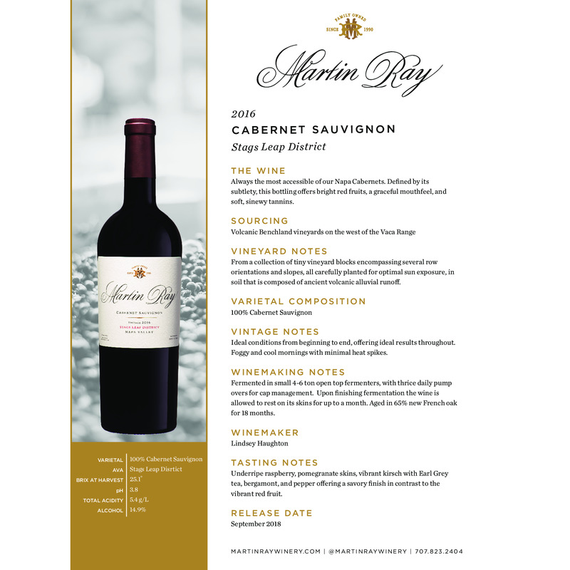 2016 Martin Ray Stags Leap District Reserve Cabernet Sauvignon Tech Sheet