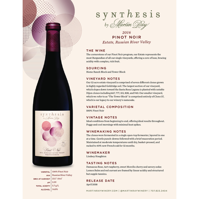 2016 Martin Ray Synthesis Russian River Valley Estate Pinot Noir Tech Sheet