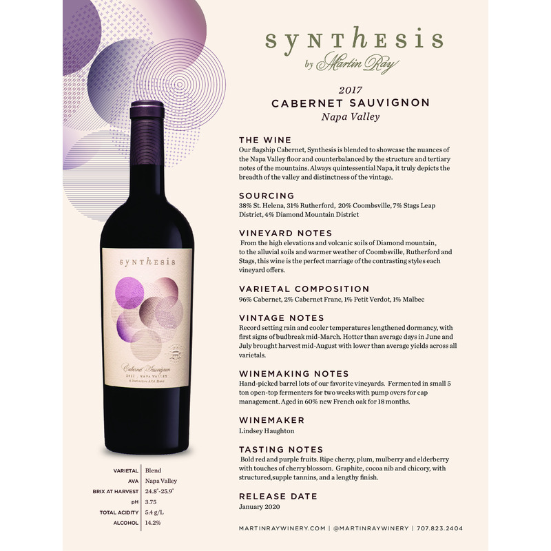 2017 Martin Ray Synthesis Napa Valley Cabernet Sauvignon Tech Sheet