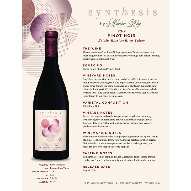 2017 Martin Ray Synthesis Russian River Valley Estate Pinot Noir Tech Sheet
