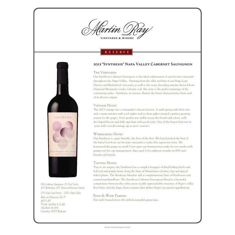 2013 Martin Ray Synthesis Napa Valley Cabernet Sauvignon Tech Sheet