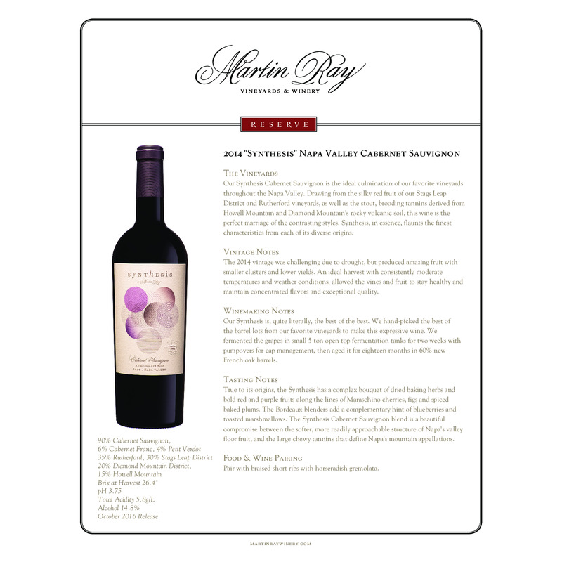 2014 Martin Ray Synthesis Napa Valley Cabernet Sauvignon Tech Sheet