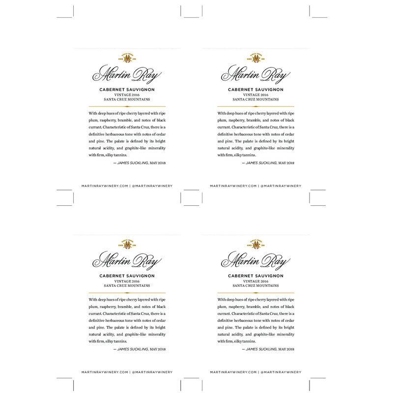 2016 Martin Ray Santa Cruz Mountains Reserve Cabernet Sauvignon Shelf Talker