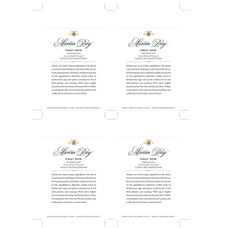 2017 Martin Ray Santa Cruz Mountains Coast Grade Pinot Noir Shelf Talker