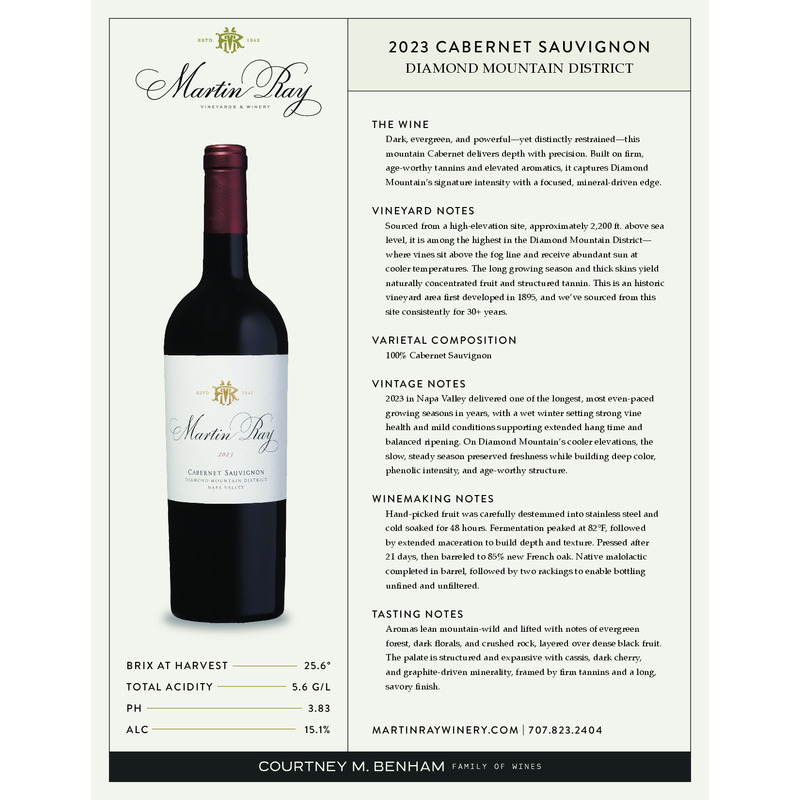 2023 Martin Ray Diamond Mountain Reserve Cabernet Sauvignon Tech Sheet