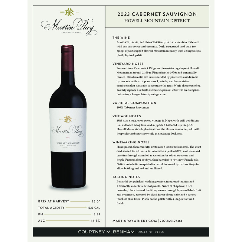 2023 Martin Ray Howell Mountain Reserve Cabernet Sauvignon Tech Sheet
