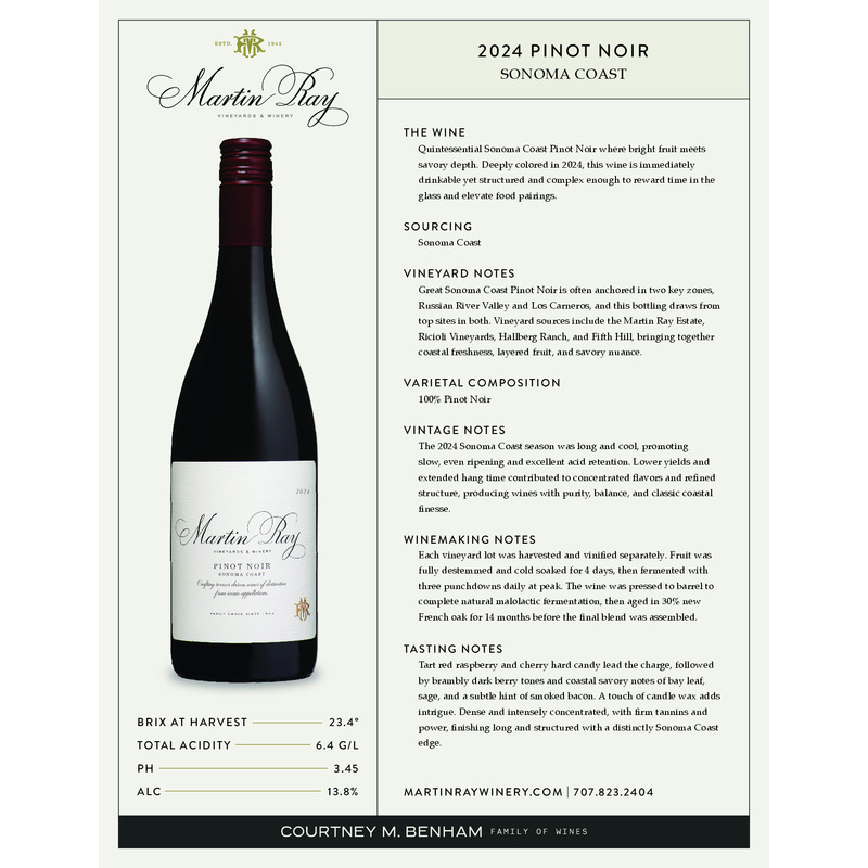 2024 Martin Ray Pinot Noir Tech Sheet