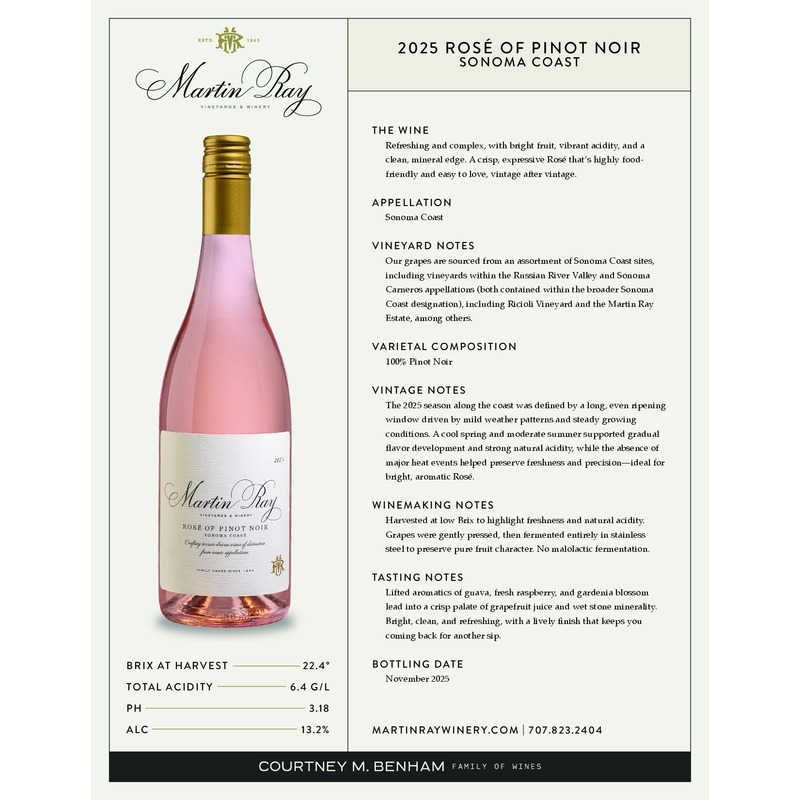 2025 Martin Ray Rosé of Pinot Noir Tech Sheet