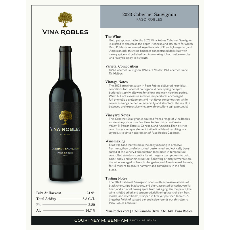 2023 Vina Robles Cabernet Sauvignon Acclaim Tech Sheet