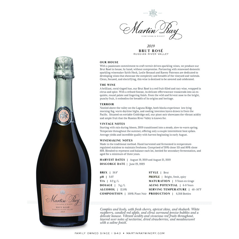 2019 Martin Ray Brut Rosé Tech Sheet