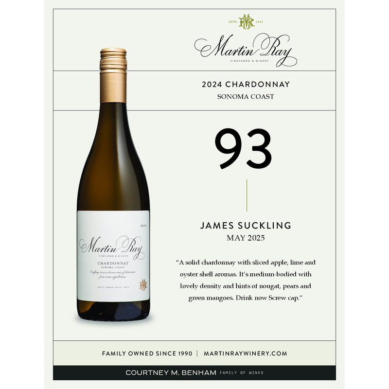 2024 Martin Ray Sonoma Coast Chardonnay Acclaim Sheet | 93 JS