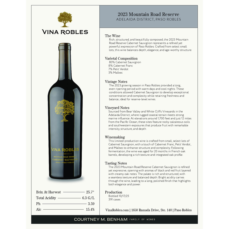 2023 Vina Robles Mountain Road Reserve Tech Sheet