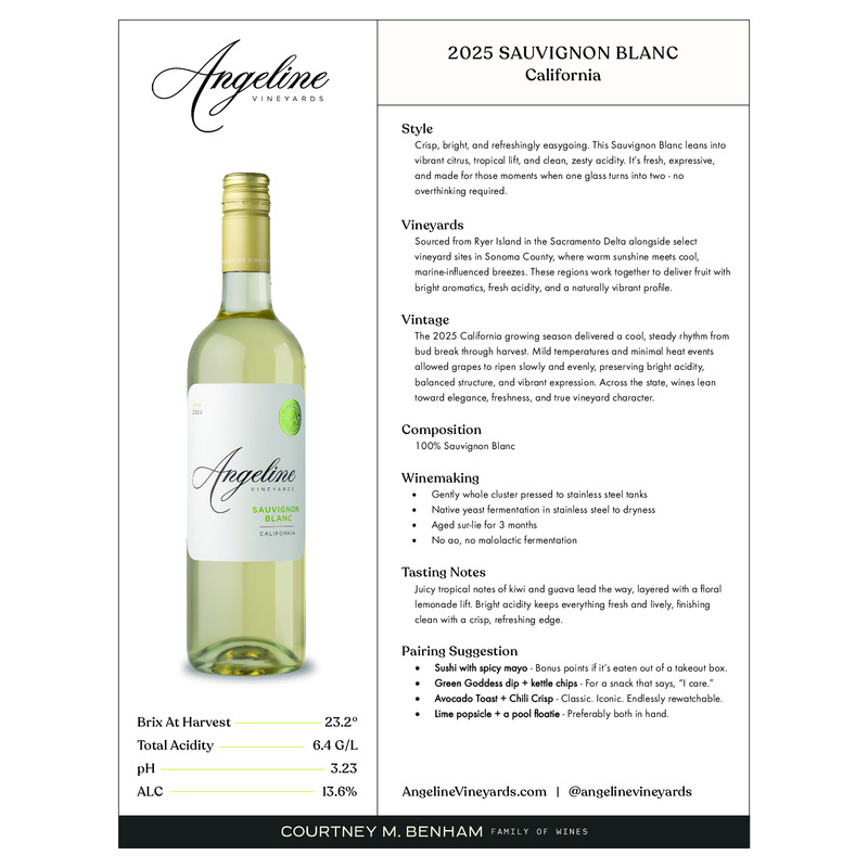 2025 Angeline Sauvignon Blanc Tech Sheet
