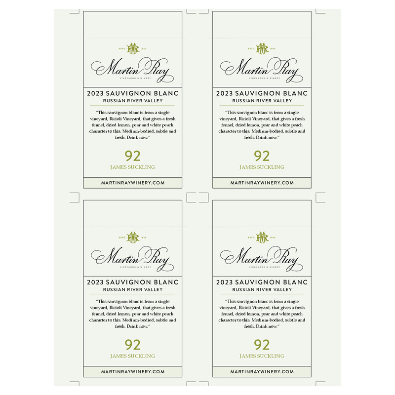 2023 Martin Ray Sauvignon Blanc Shelf Talker Acclaim | 92 JS