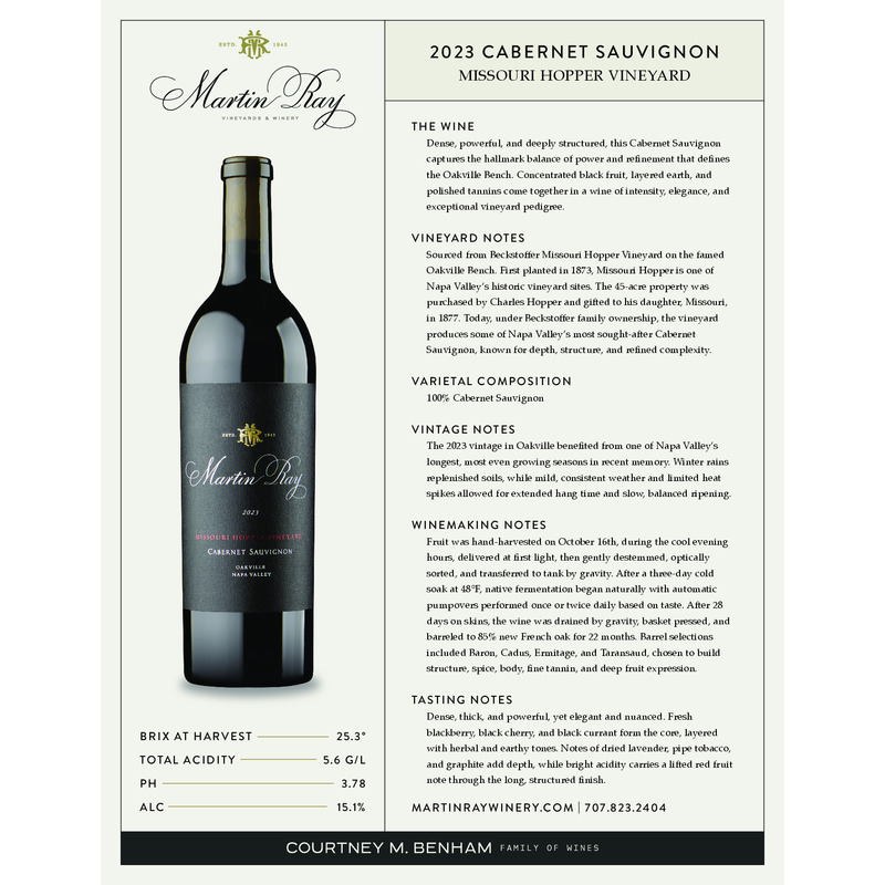 2023 Martin Ray Reserve Cabernet Sauvignon Missouri Hopper - Tech Sheet