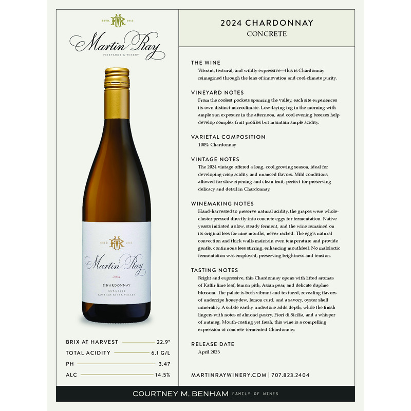 2024 Martin Ray Russian River Valley Concrete Chardonnay Tech Sheet